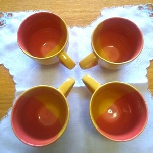 222 Fifth PTS International Red and Yellow Color Blocks Tea Cups Set - ( 4 pcs)